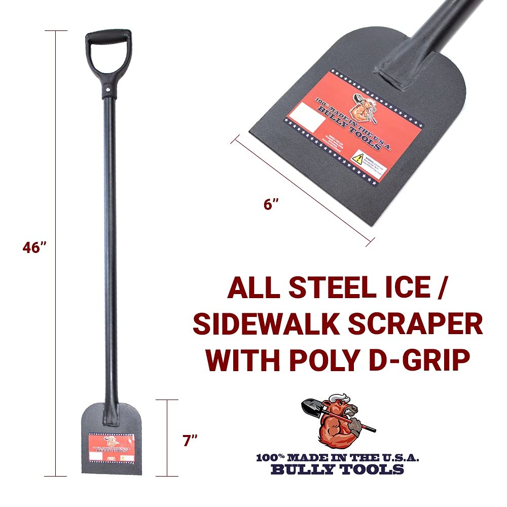 Buy now Bully Tools Heavy Duty Ice Scraper with D-Grip Handle - Steel Head and Floor Scraper with Long Handle for Driveway, 11-Gauge Steel Flat Head Shovel and Tool Ice Edging Shovel for Sidewalks, 46-inches at indiglob india