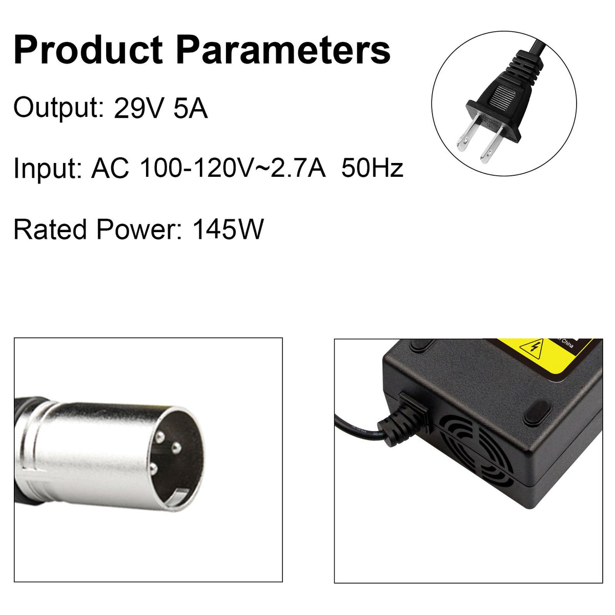29V 5A for 24V 5A 3-Pin Male XLR Connector Battery Charger for Lakematic, Pride Mobility, Jazzy Power Chair, Drive Medical, Golden Technologies, Shoprider, Rascal 200T/500T/301 PC 24BC5000TF-1