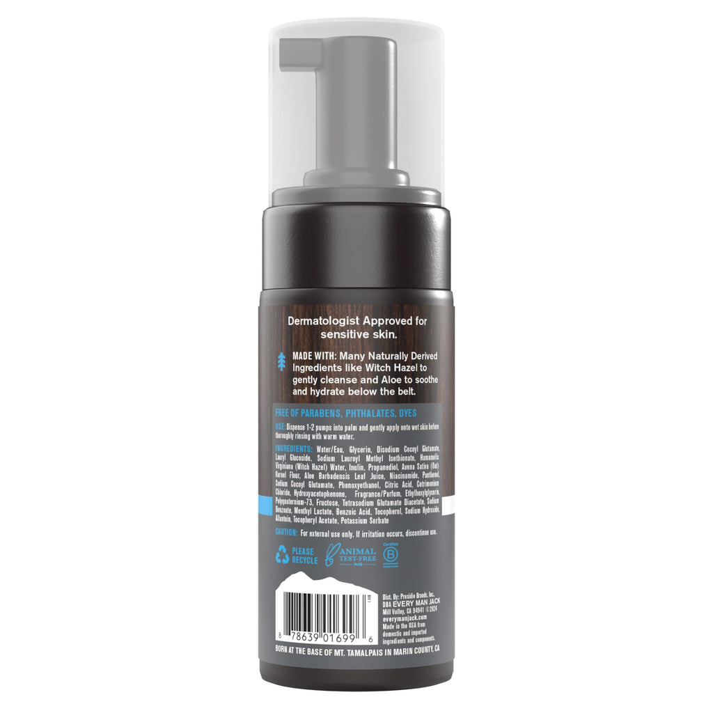 Every Man Jack Mens Foaming Groin Wash - Gentle Cleanser for Below The Belt - Made w/ Naturally Derived Ingredients like Witch Hazel & Aloe Vera - 4 Fl Oz (1 Pack)