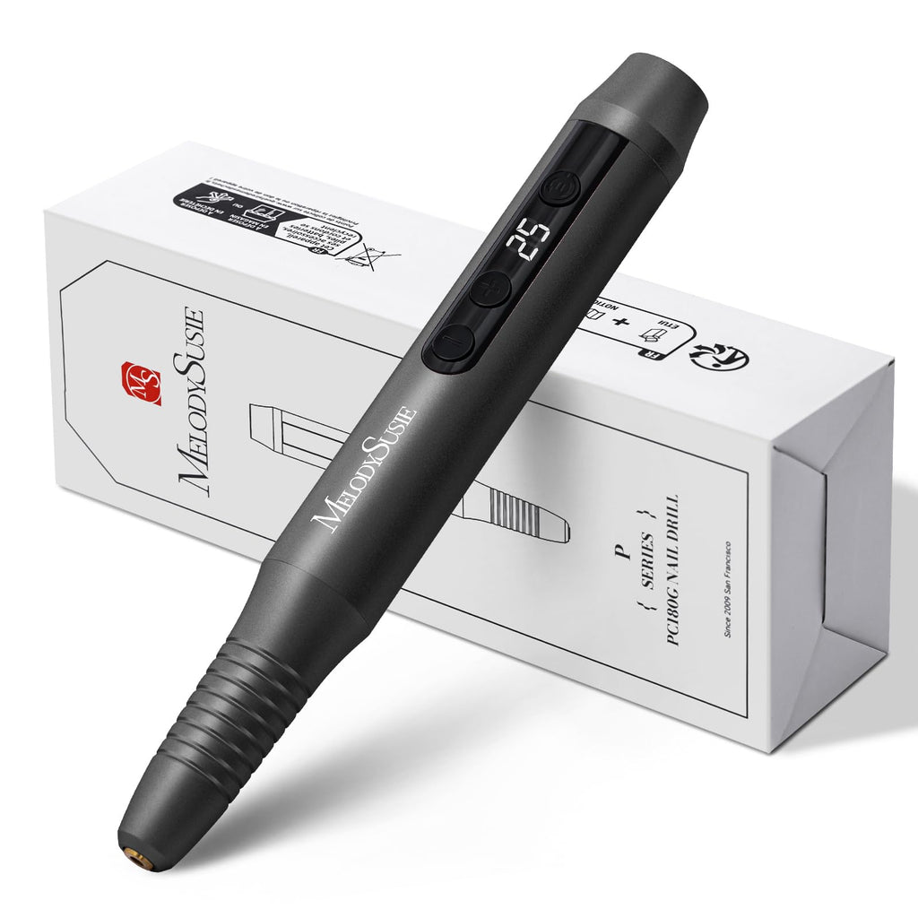 MelodySusie Pen-Shaped Portable Cordless Nail Drill,PC180G 25000RPM Rechargeable Electric File with LED Display for All Nail Care, Manicure Shaping & Acrylic Gel Removal for Nail Artists DIY at Home