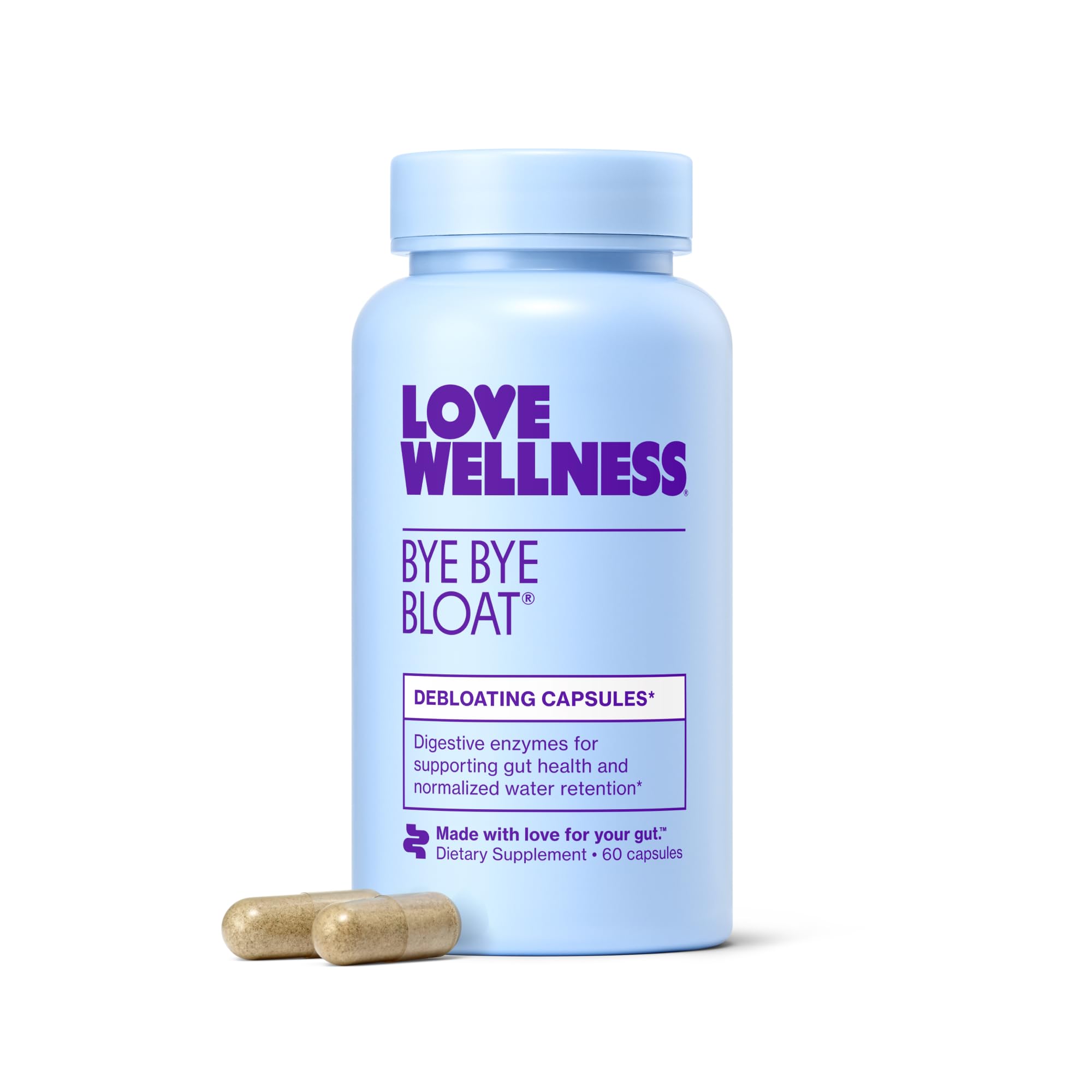 Love Wellness Bye Bye Bloat | Digestive Enzymes | 30-Day Supply | Capsules | Digestive enzyme supplement, Contains fenugreek and dandelion , Dietary supplement, Easy to take, 60 capsules