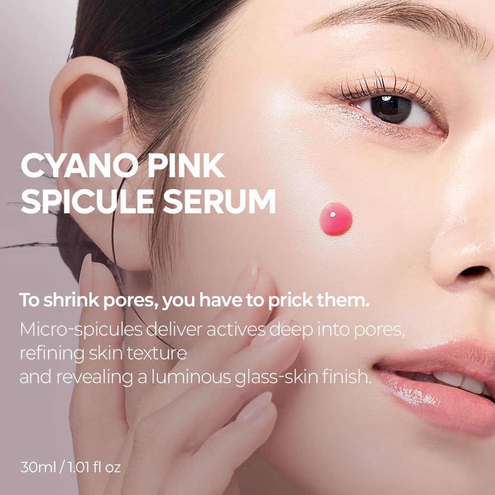 Dr.Melaxin Cyano Pink Spicule Serum with Vitamin B12, Liquid Microneedle Facial Treatment for Enlarged Pores, Niacinamide for Texture Refining & Renewal, 1.01 fl.oz