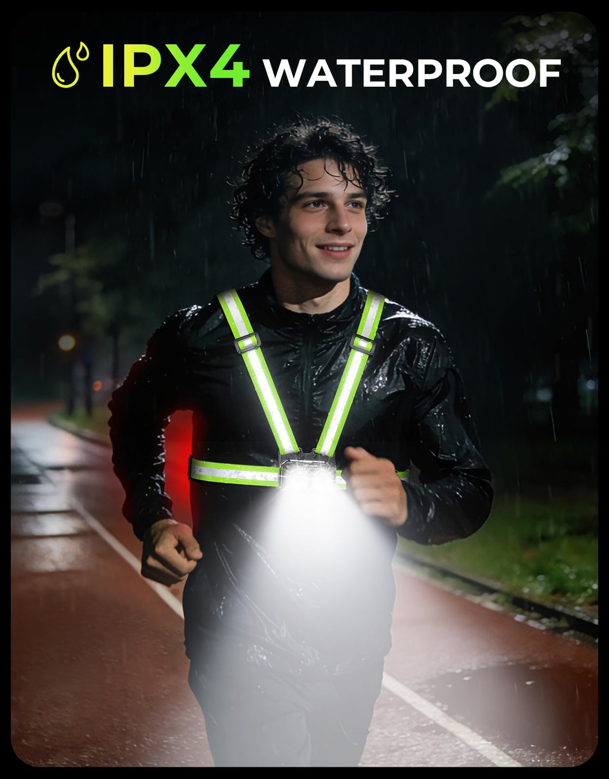 Viccux 800LM Ultra Bright & 7+2 Modes Running Lights for Runners with Rear Light, 45° Beam & 360° Reflective Vest, IPX4 Waterproof Reflective Running Vest for Night Walking/Jogging, 4-25Hrs Runtime