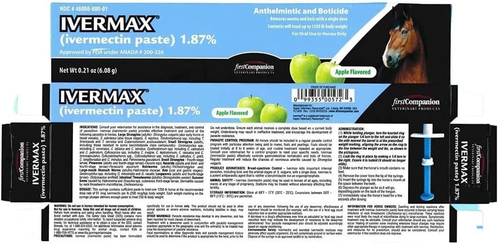 First Companion Ivermax (Ivermectin) Equine Paste 6.08 Gram 1 Pack, Blue