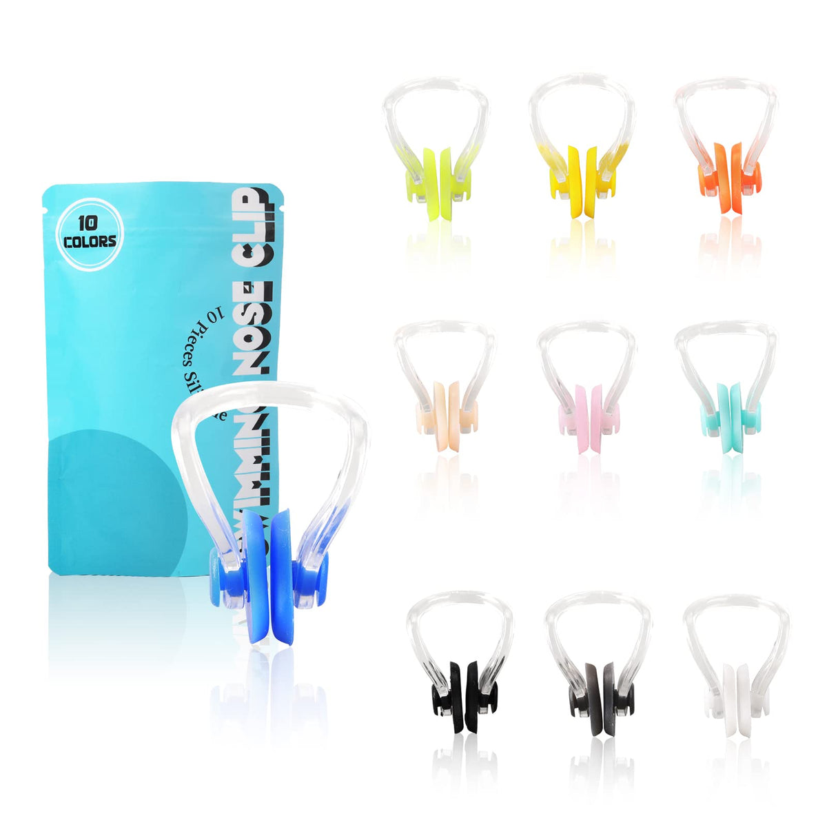 Lemon Legend Swimming Nose Clip, Silicone Waterproof Pool Nose Plugs for Kids (Age 7+) and Adults with Storage Bag, 10 Packs, Multi-Color