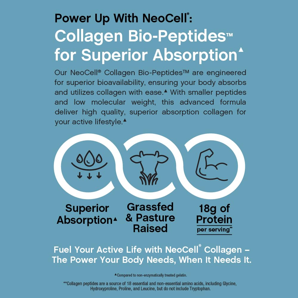 NeoCell Collagen Bio-Peptides Powder | 10oz | Super Hair, Skin, and Nails | Superior Absorption | Grassfed Protein Supplement | Advanced with 18 Essential Amino Acids