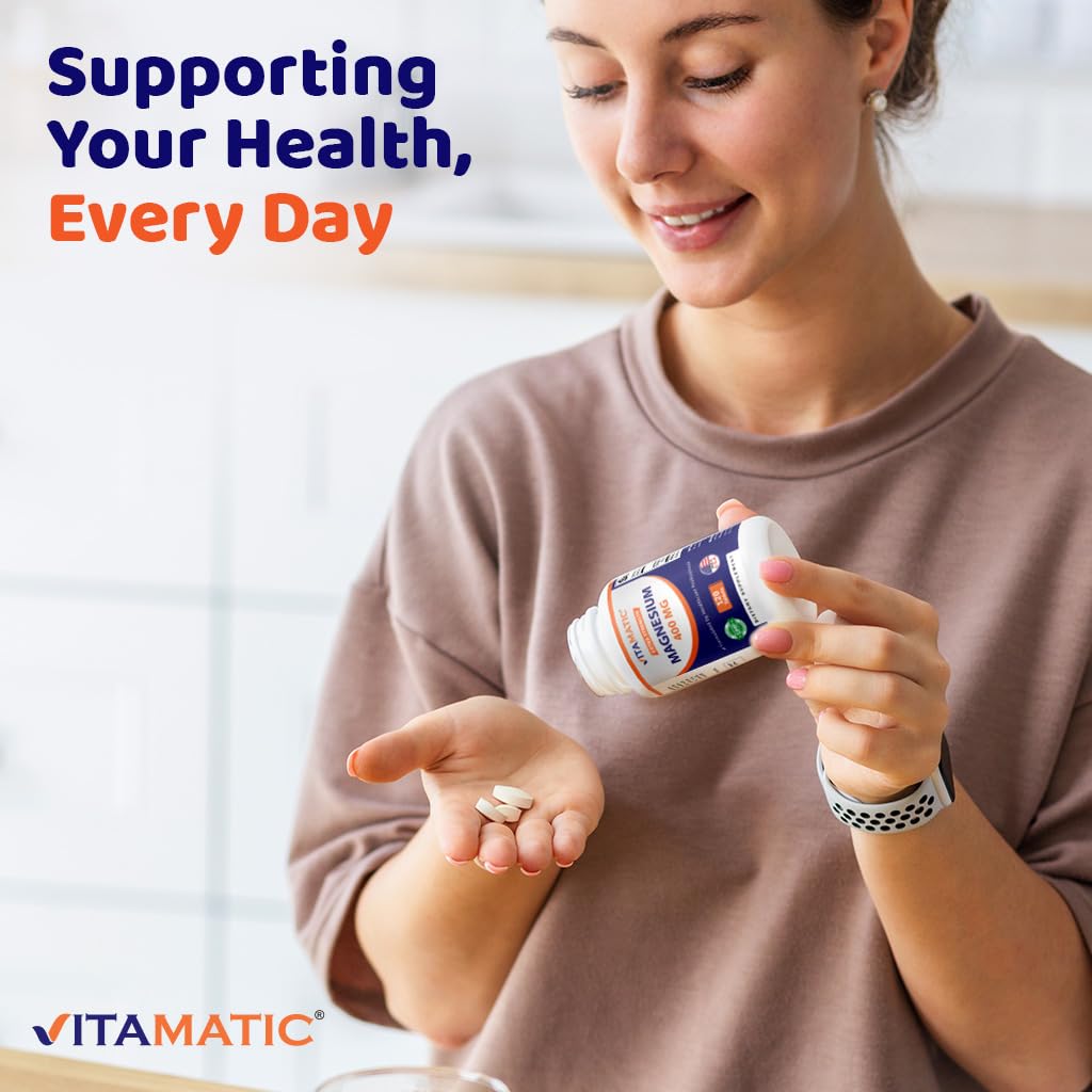 Vitamatic Extra Stregth Magnesium Oxide 400 mg 120 Vegetarian Tablets - Supports Muscle, Nerve, and Heart Health* - Made in the USA - Non-GMO & Gluten Free