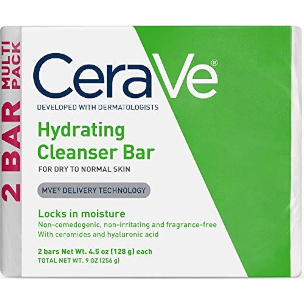 CeraVe Hydrating Cleanser Bar, Soap-Free Face & Body Cleanser, 2-Pack | Soap-Free Body Wash and Facial Cleanser with Ceramides Thoroughly Cleanses without Stripping Skin Of Natural Moisture
