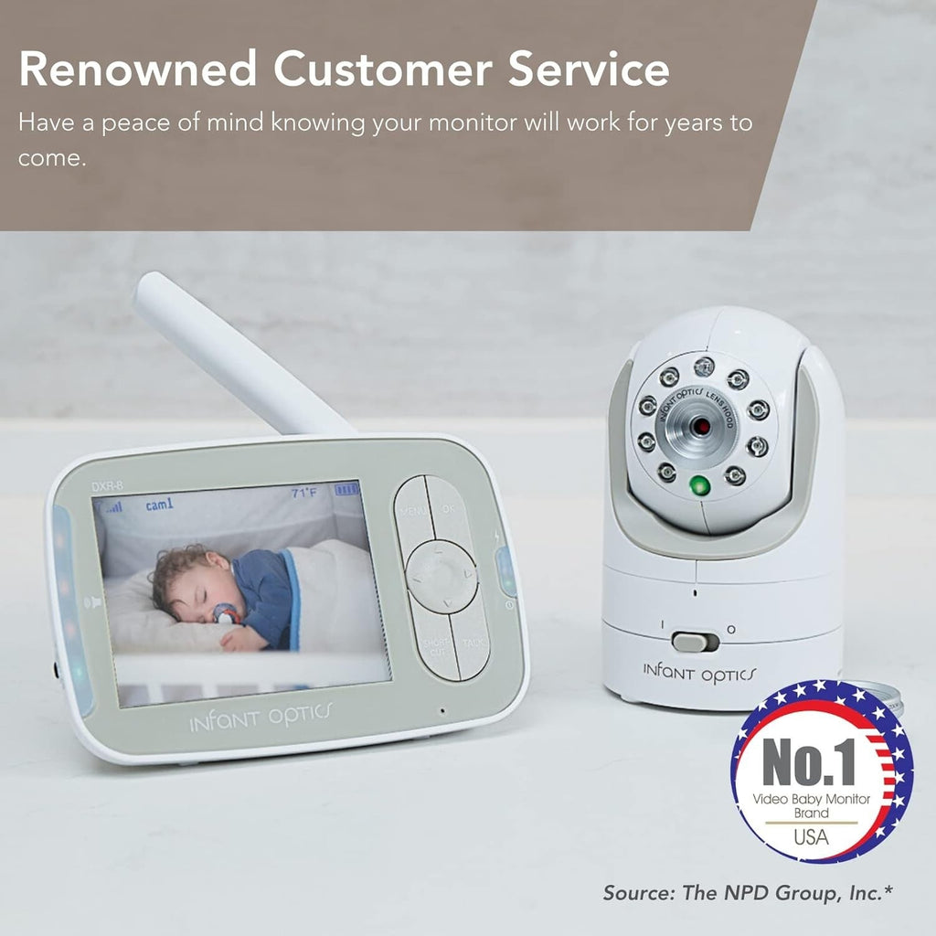 Buy now Infant Optics DXR-8 480p Video Baby Monitor, Non-WiFi Hack-Proof FHSS Connection, Interchangeable Lenses, Pan Tilt Zoom, LED Sound Bar, Night Vision, and Two-way Talk, low battery at indiglob india