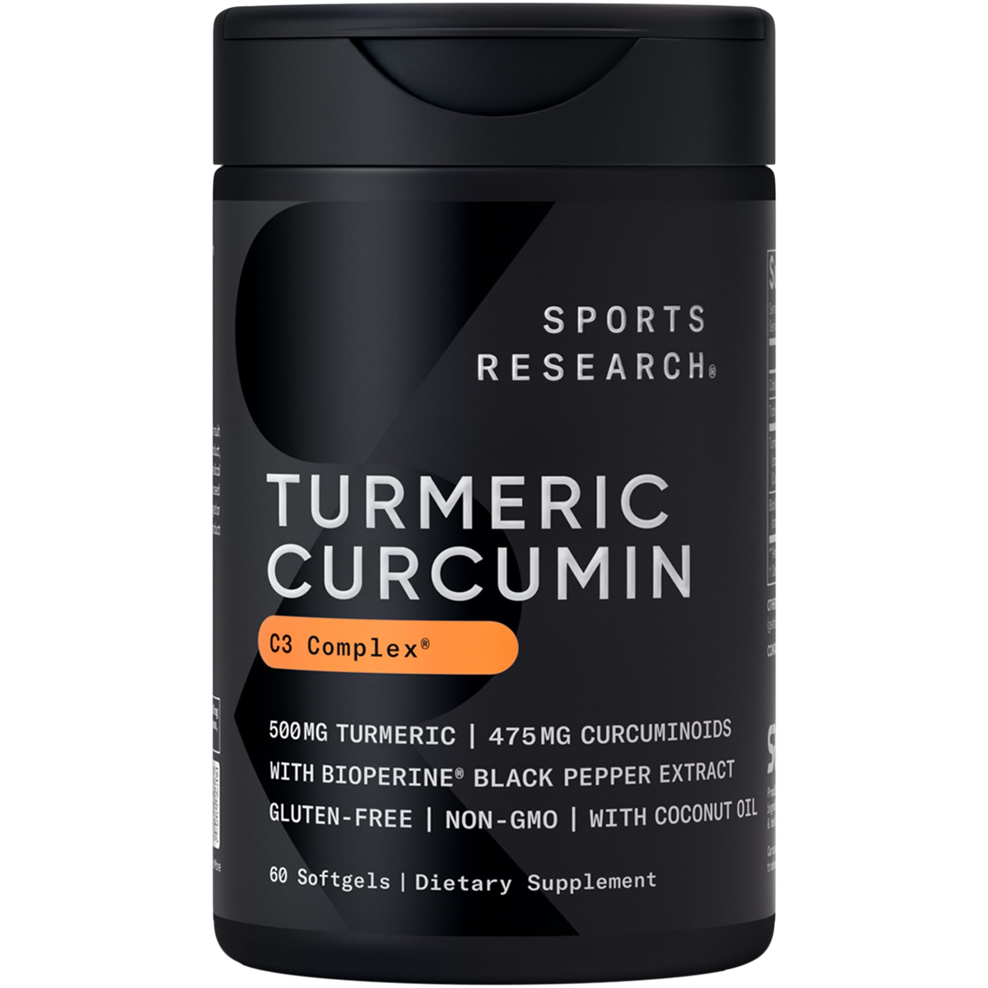 Sports Research® Turmeric Curcumin w/Coconut Oil & BioPerine® - 120 Count | Made with Curcumin C3 Complex® 500mg | Standardized to 95% Active Curcuminoids | Non-GMO, Gluten-Free - 120 Softgels