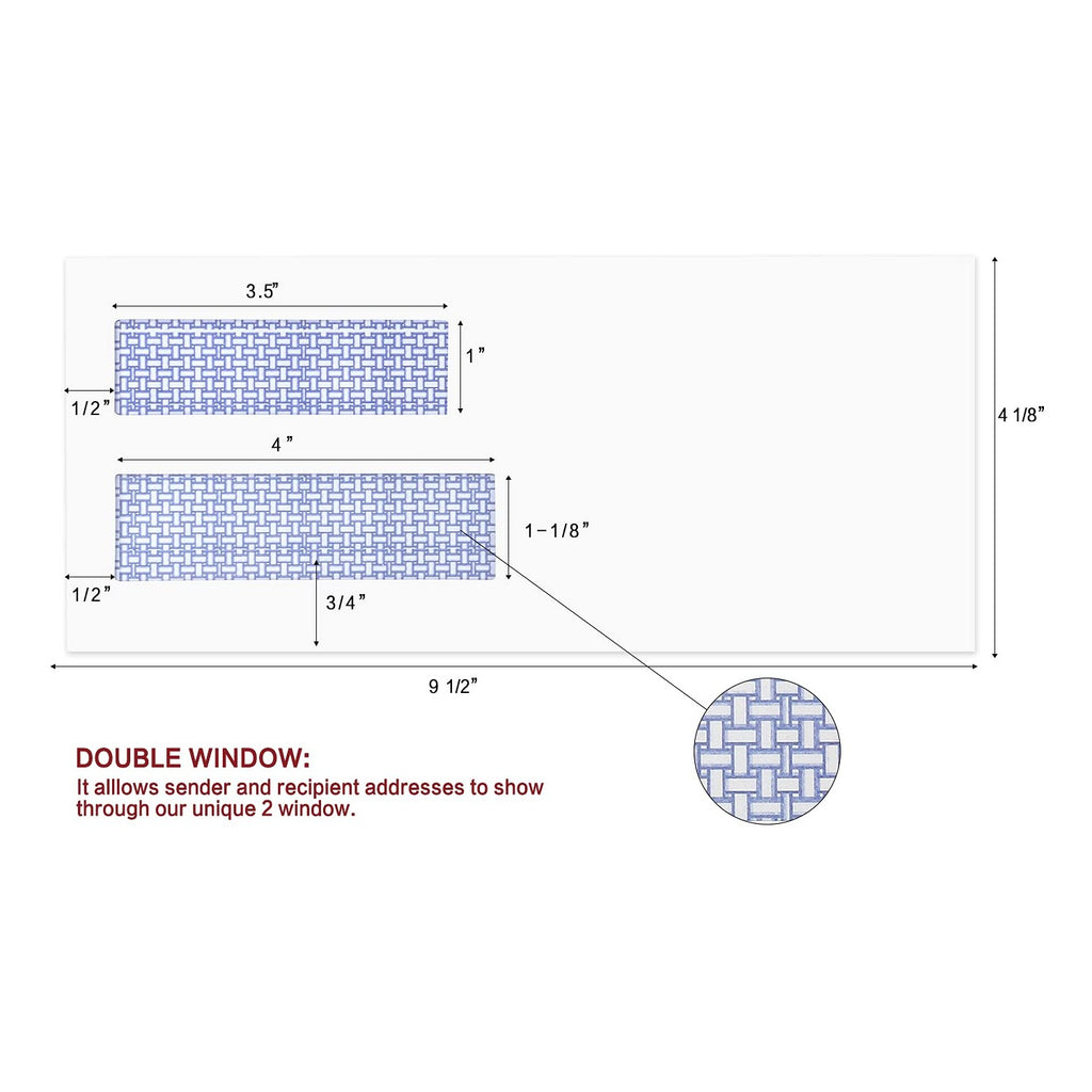 500 Pack #10 Double Window Security Self-Seal Envelopes - Suitable Size for Multiple Business Statements, Quickbooks Invoices, and Return Envelopes, Size 4-1/8 x 9-1/2 - White - 24 LB