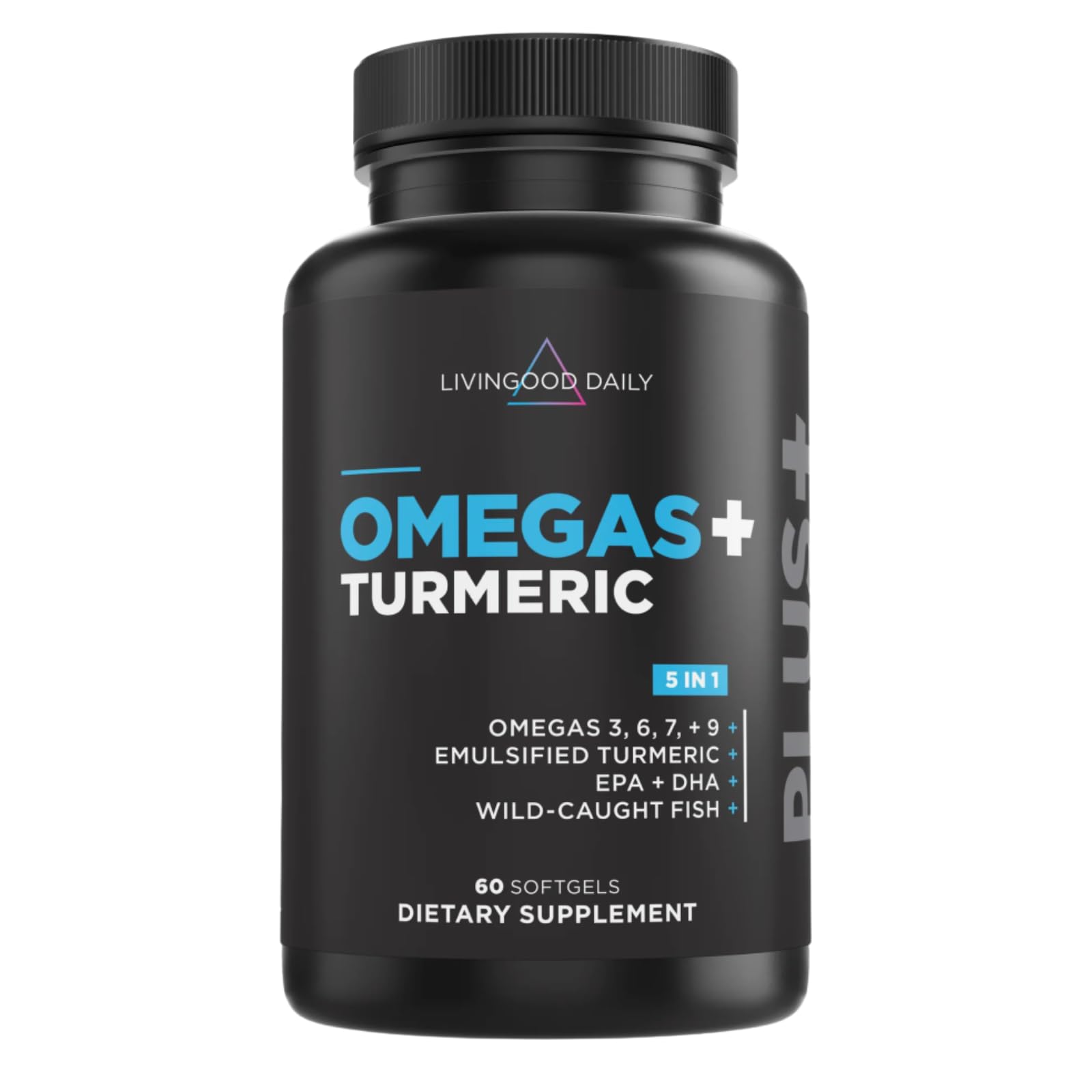 Livingood Daily Omega 3 6 9 Plus Turmeric Curcumin Supplement, 60 Softgels | 5-in-1 Fish Oil Omega 3, 6, 7, 9, EPA, DHA, Emulsified Turmeric Curcumin, Fatty Acids, Brain, Joint, Metabolism, Made in USA