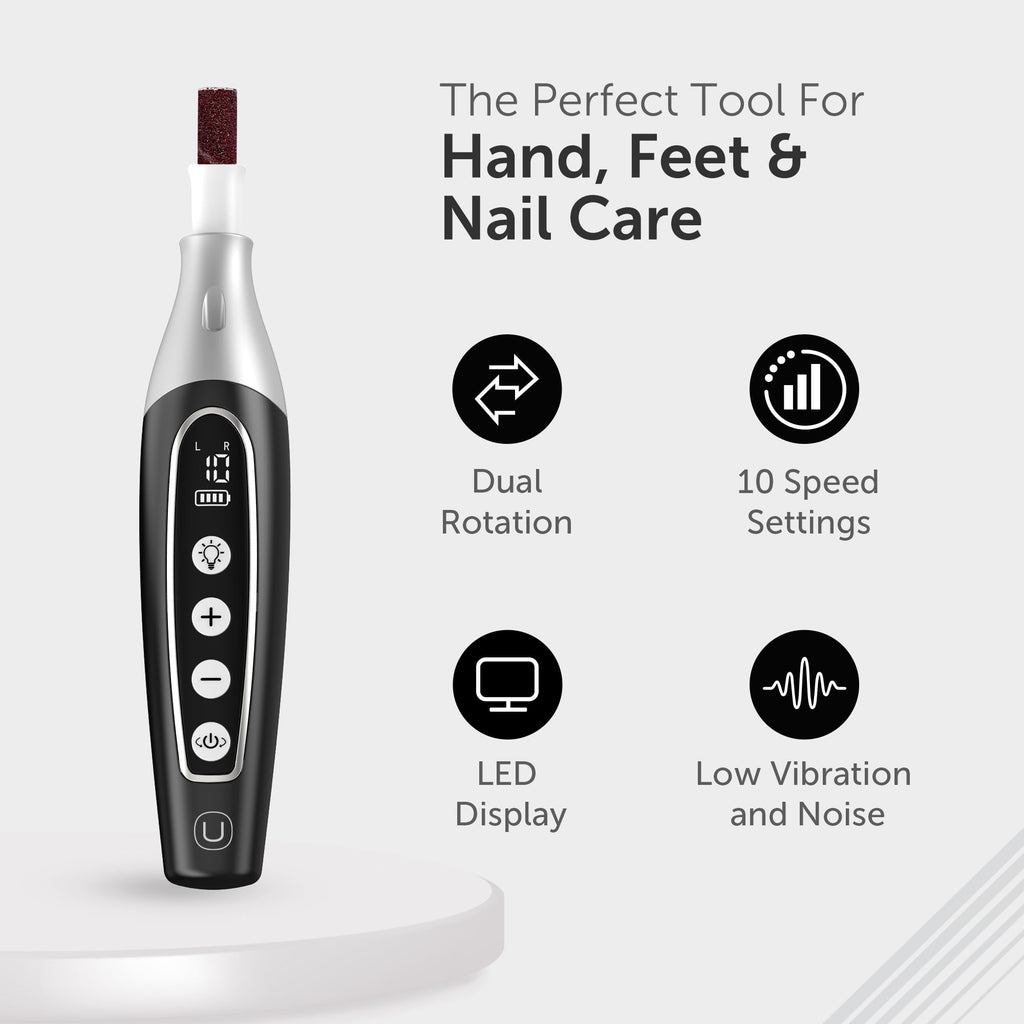 UTILYZE PediLux Pro Professional Manicure Pedicure Kit, Thick Toenail Grinder, Cordless Electric Nail File Drill, Toe Nail for Dremel Tool, Filer, Sander, Remove Callus for Humans, Men, Women, Seniors