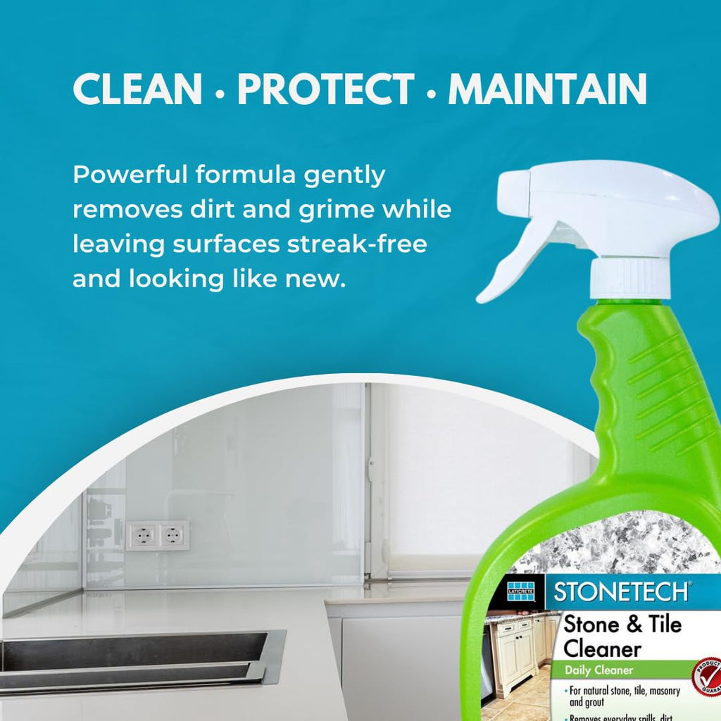 StoneTech Stone & Tile Cleaner Spray – Daily Cleaner for Granite, Marble, Ceramic, Porcelain & Stone – Removes Spills, Dirt & Grease – pH Neutral - 2-Pack, 24oz each + 2 Microfiber Cloths