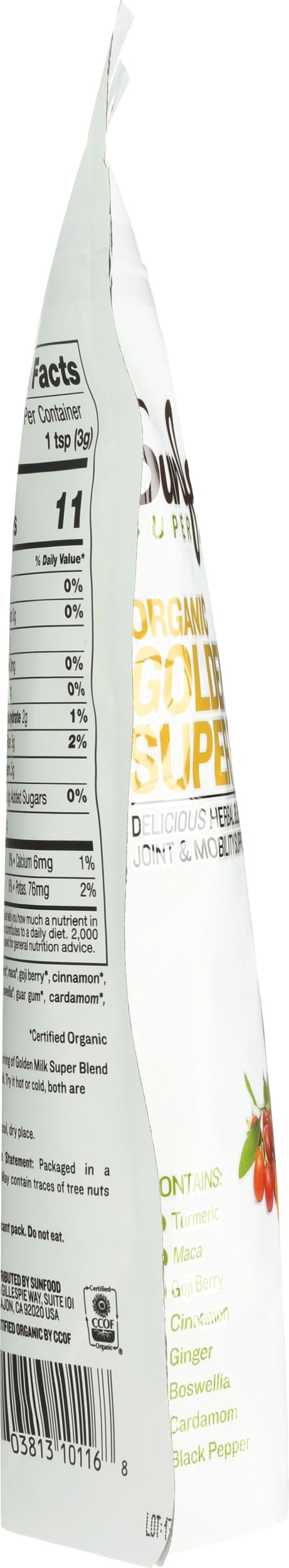 Sunfood Superfoods Organic Golden Milk Super Blend - Turmeric Latte Powder Mix with Ginger, Black Pepper, Cinnamon & Cardamom Spices, Vegan, USDA Organic, Gluten Free - 6 oz