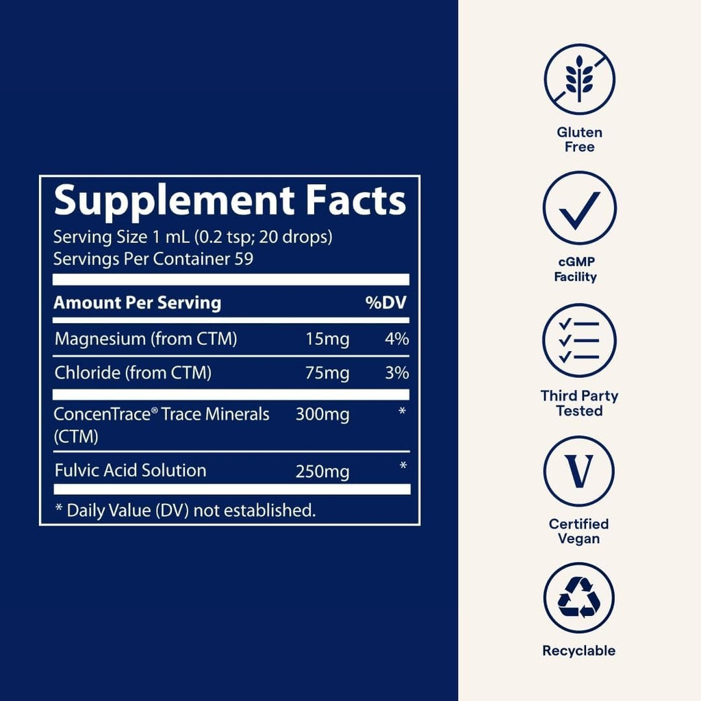 Buy now Trace Minerals Ionic Fulvic Acid 250mg - Essential Mineral Supplement to Support Hydration & Energy Production - Aids Muscle Endurance - Liquid Supplement for Healthy Digestion - 2 fl oz (59 Servings) at indiglob india
