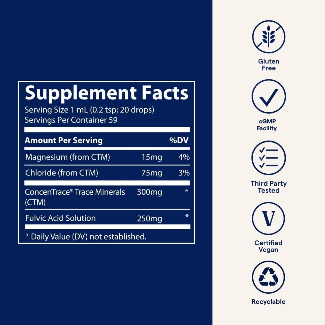 Buy now Trace Minerals Ionic Fulvic Acid 250mg - Essential Mineral Supplement to Support Hydration & Energy Production - Aids Muscle Endurance - Liquid Supplement for Healthy Digestion - 2 fl oz (59 Servings) at indiglob india
