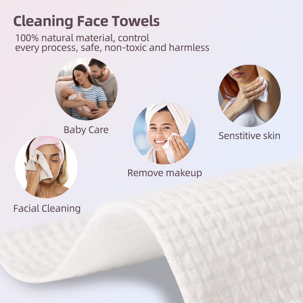 Disposable Face Towels,Viscose Biodegradable Large Dry Wipes,Super Soft & Thick Face Cleansing Towels,Daily Facial Tissues for Sensitive Skin, Makeup Removing,Facial Clean,Nursing,Travel (50 Count)