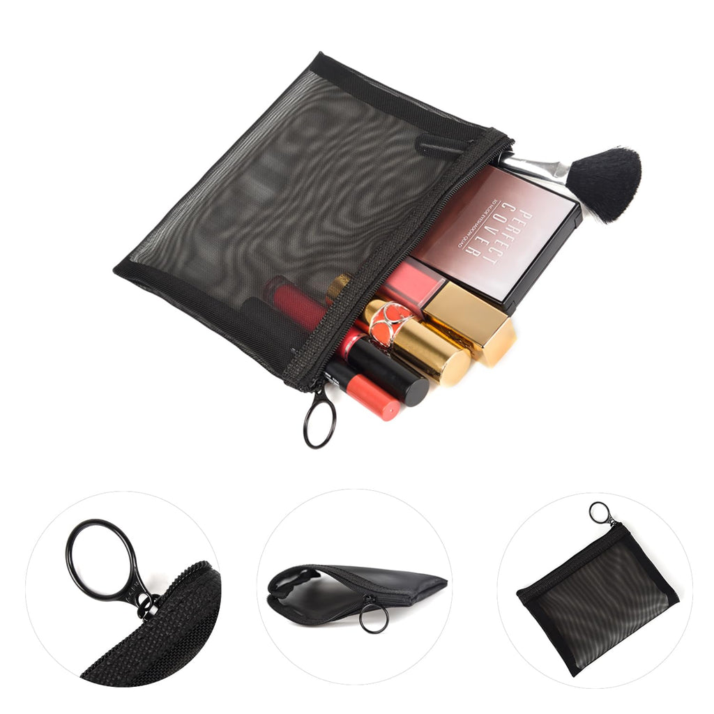Buy now Patu Zipper Mesh Bags, Size M / A6, 5 Pieces, Beauty Makeup Cosmetic Accessories Organizer, Travel Toiletry Kit Set Storage Pouch, Black at indiglob india