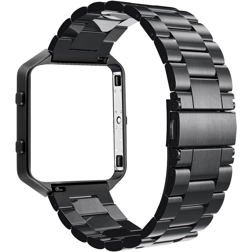Buy now Simpeak Women Men Stainless Steel Metal Band Strap with Stailess Steel Frame Compatible with Fitbit Blaze, Match Link Removal Tool, Black at indiglob india