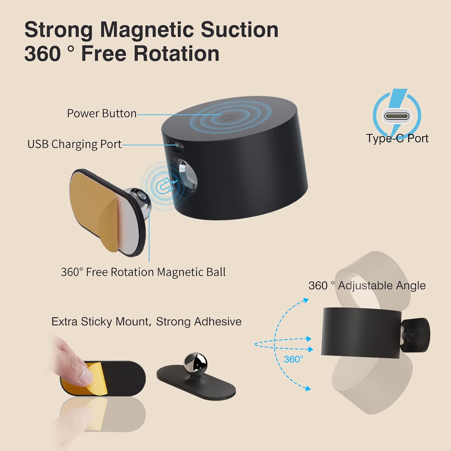 Buy now LED Wall Sconce, Wall Mounted Lamp with Rechargeable Battery Operated USB Port 3 Color Temperature & 3 Brightness Level 360°Rotate Magnetic Ball, Cordless Light for Reading Study Bedside at indiglob india
