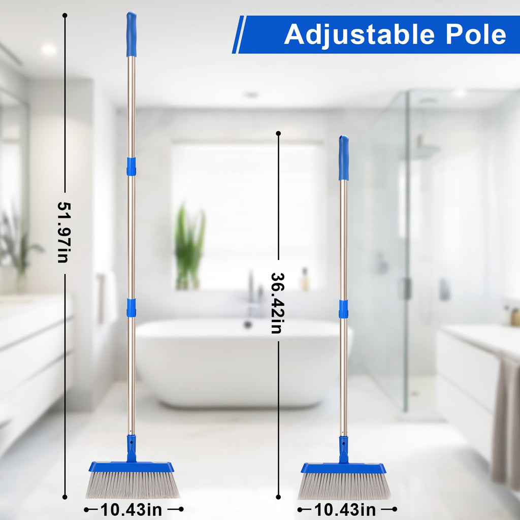 Broom - 52-Inch Adjustable Long Handle Broom, Multi-Scene Indoor Cleaning Tool for Hardwood Floors, Tiles, Kitchens, Offices, Courtyards, Lobbies, Patios.