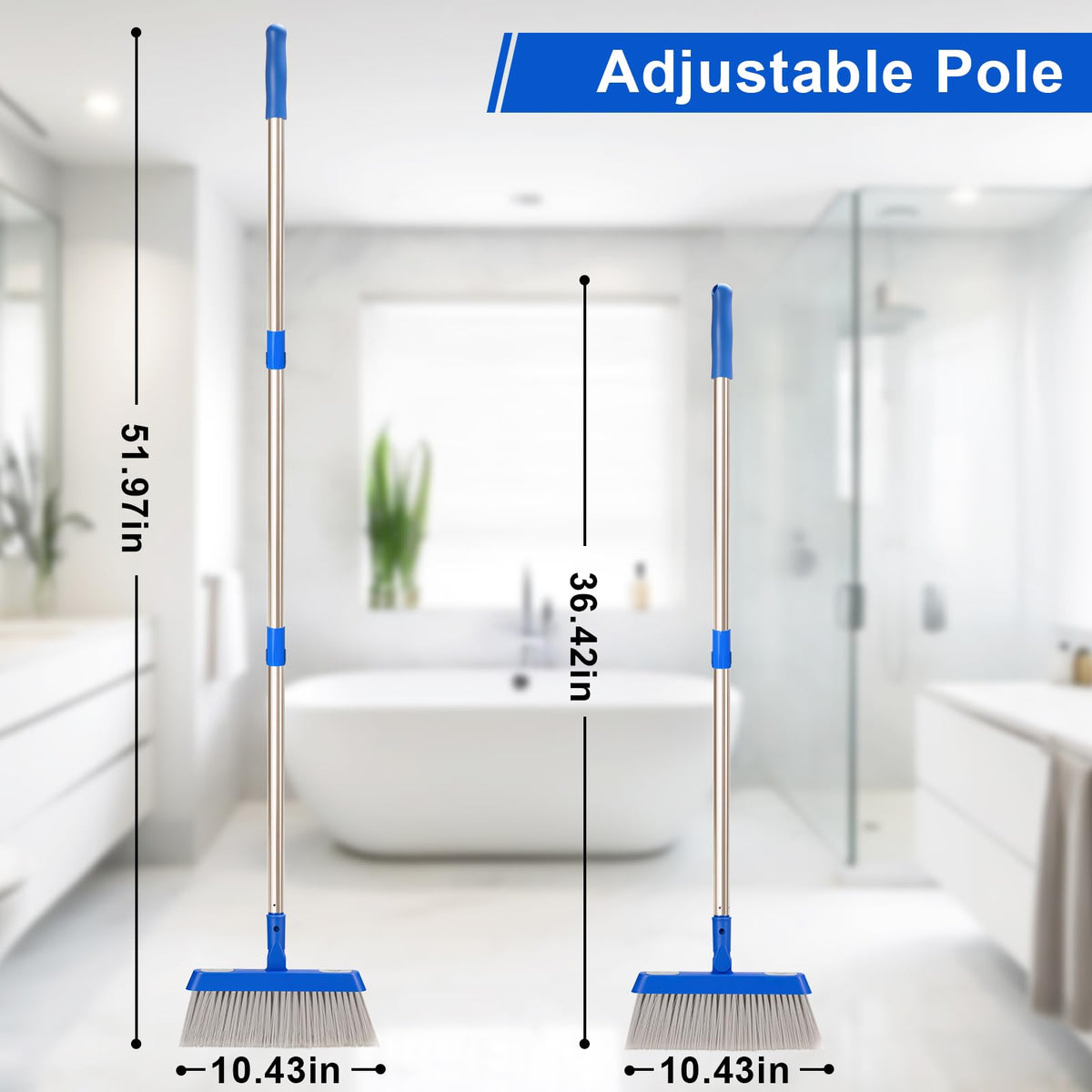 Broom - 52-Inch Adjustable Long Handle Broom, Multi-Scene Indoor Cleaning Tool for Hardwood Floors, Tiles, Kitchens, Offices, Courtyards, Lobbies, Patios.