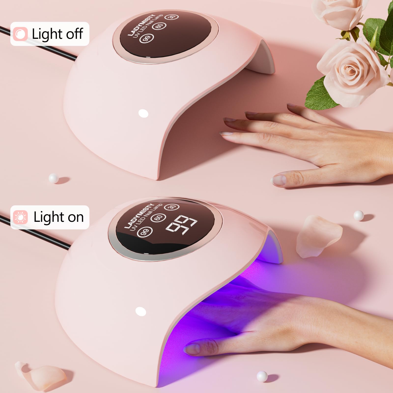 LadyMisty 72W UV LED Nail Lamp, 2026 New Upgrade UV Light for Gel Nails with 18 Beads, 3 Timer Nail Dryer, LCD Display, Auto Sensor, Professional Nail Lamps for Gel Polish (Pink)
