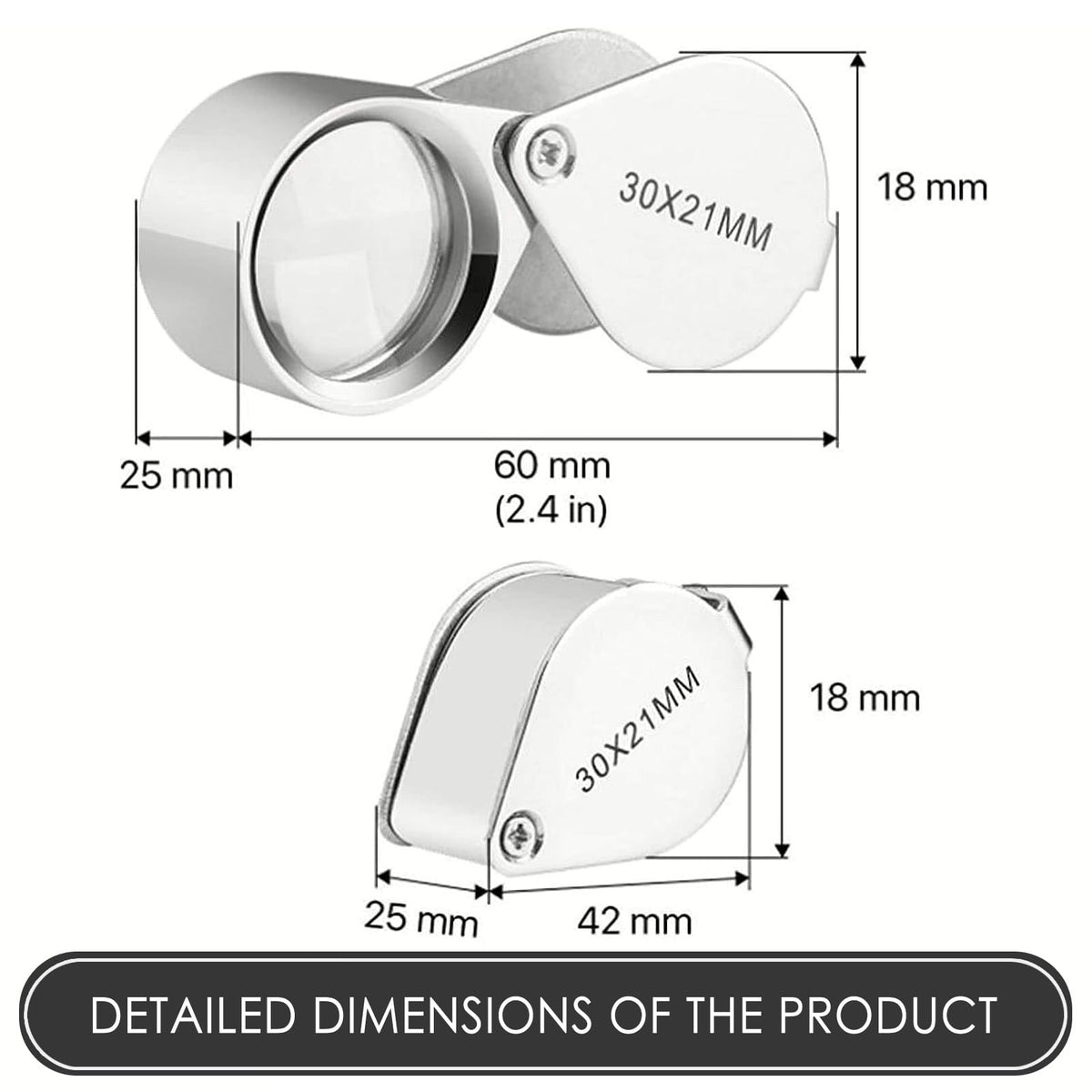 KINGMAS Foldable Jewelry Loupe 30x 21mm Jewelers Magnifying Glass