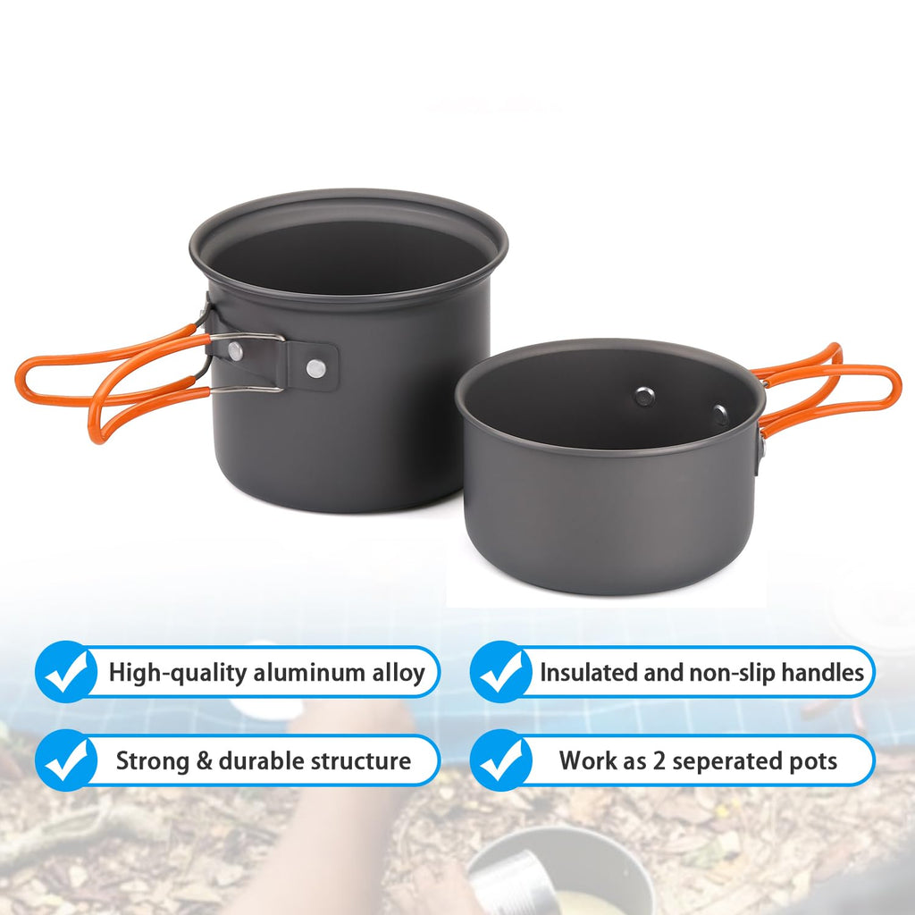 Odoland Camping Cookware Mess Kit, Lightweight Pot Stove Spork Set