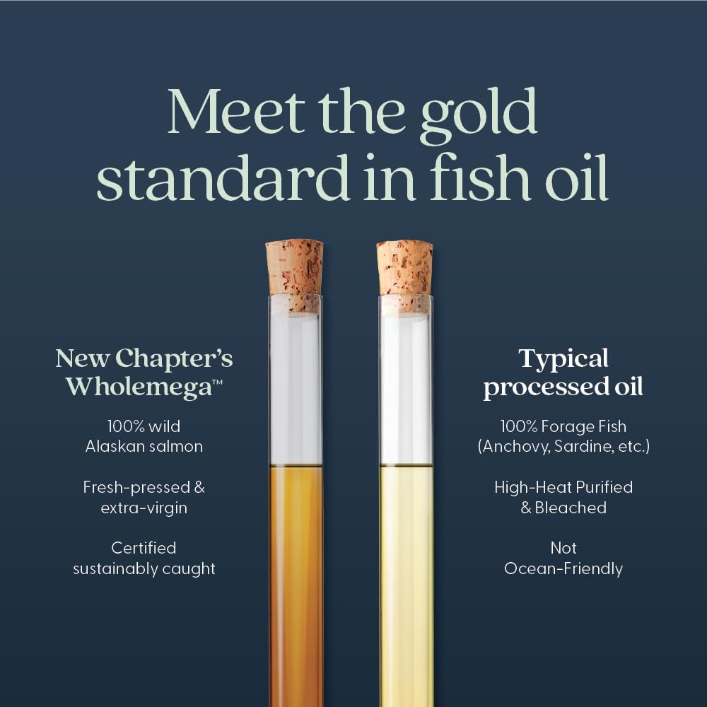 Buy now New Chapter Wholemega Fish Oil Supplement - 2000mg per Serving, Clinically Proven Wild Alaskan Salmon Oil with Omega-3 + Vitamin D3 + Astaxanthin, 60 Softgels at indiglob india
