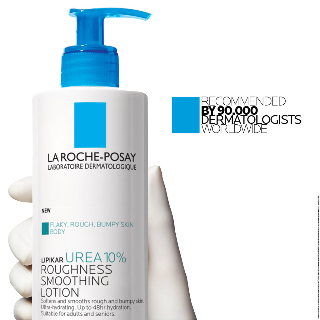 La Roche-Posay Lipikar Urea 10% Body Lotion for Dry Skin, 13.52oz | Rough and bumpy skin lotion with shea butter and allantoin that softens and smooths skin with 1 application.