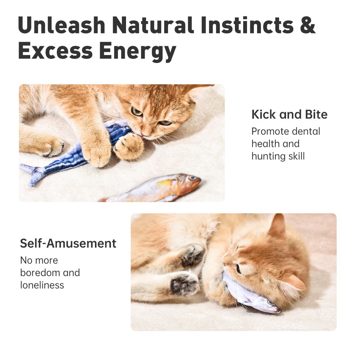 Petgravity Bite-Sized Realistic Flopping Fish Cat Toys, 3 Pack, Interactive Cat Toys for All Breeds, Tap-Activated 3 Flapping Mode, Sardine/Saury/Yellow Croaker, 7.1 Inches, with Catnip, Rechargeable