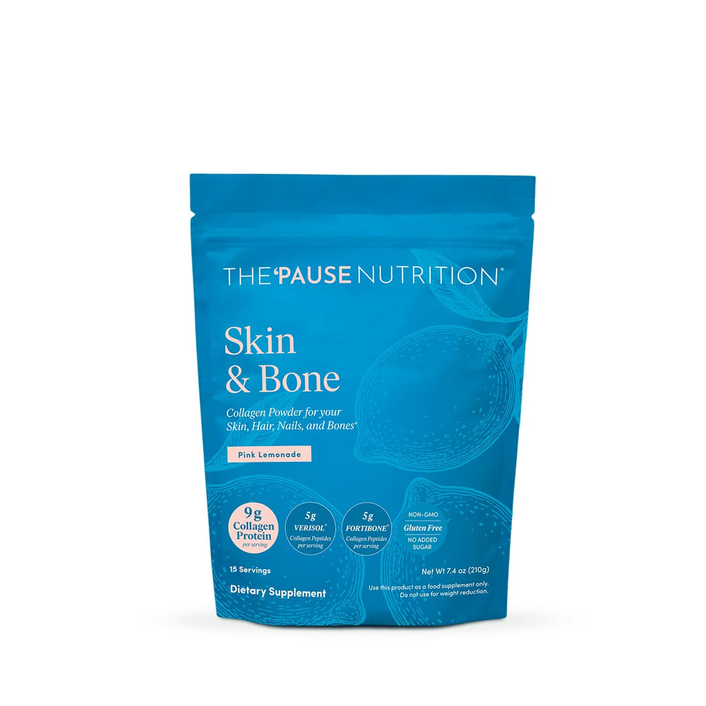The 'Pause Life Skin & Bone Collagen Peptides + Hyaluronic Acid, 14.8 OZ | Verisol & Fortibone collagen peptides with hyaluronic acid & vitamin C. Gluten free. Supports skin, nails & hair health