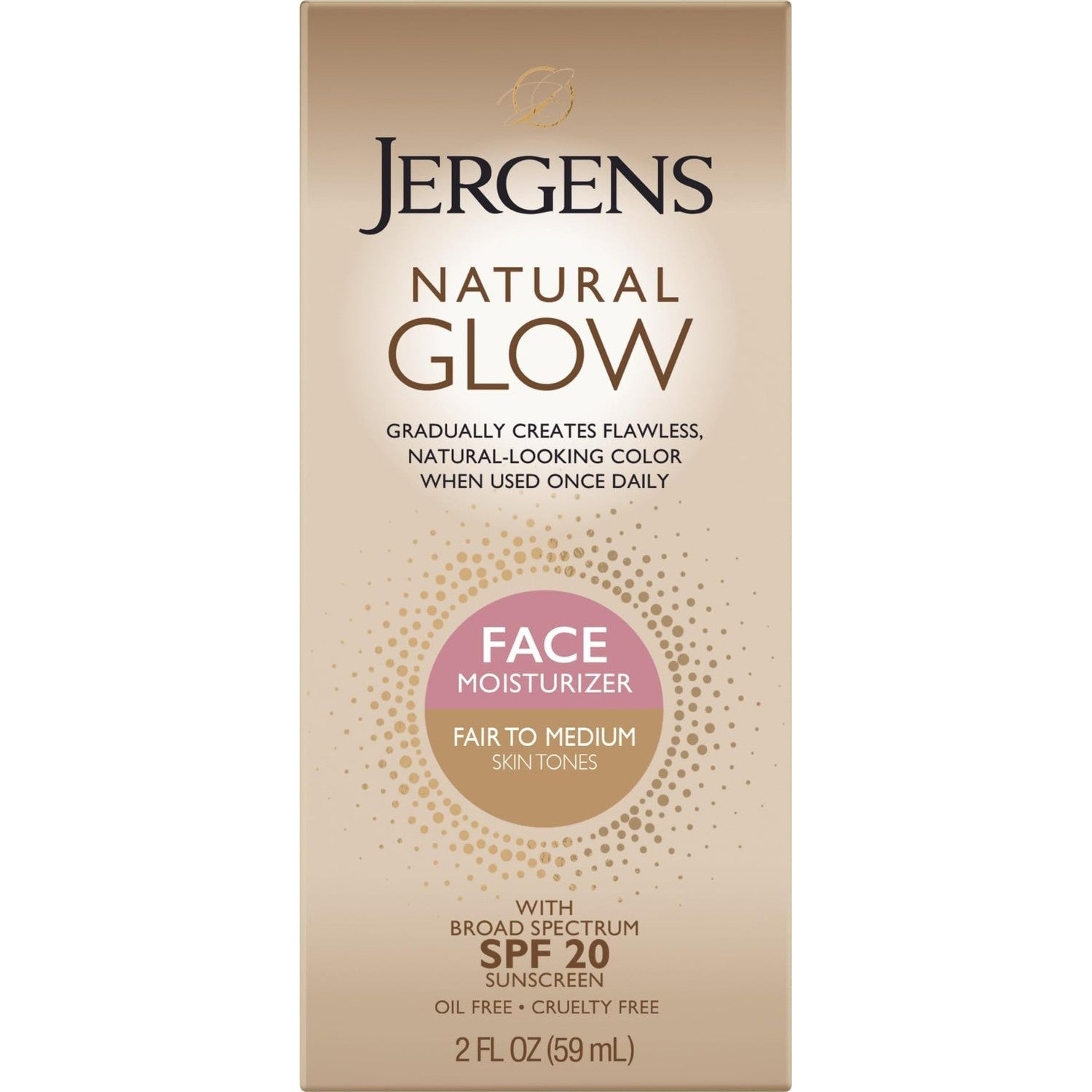 Jergens Natural Glow Face Self Tanner Lotion SPF 20, Fair To Medium, 2 oz | Sunless Tanning, Daily Facial Sunscreen, Oil Free Formula, Broad Spectrum UVA/UVB Protection, Gradual Color Development