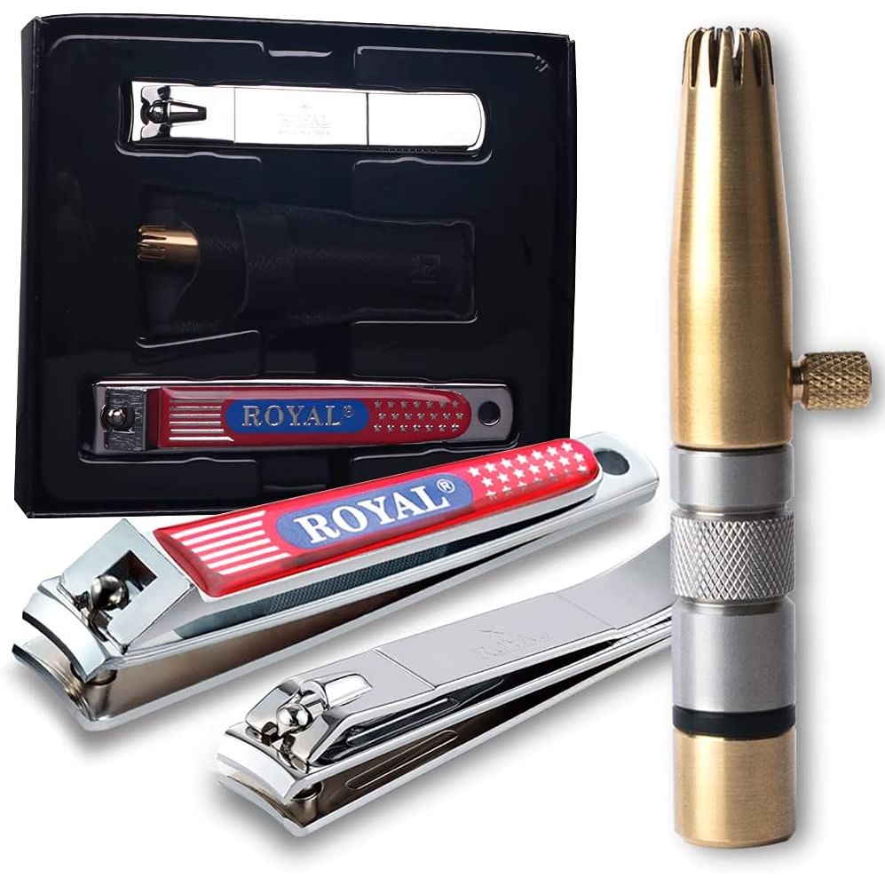 Buy now ROYAL [Made in Korea] Premium Manual Nose Hair Trimmer for Men Silver Bullet, Battery-Free, Stainless Steel Rotary Blade Grooming Tool, Waterproof, Safe & Painless with Patented Mechanism, ET-3 Stainless & Brass Set at indiglob india