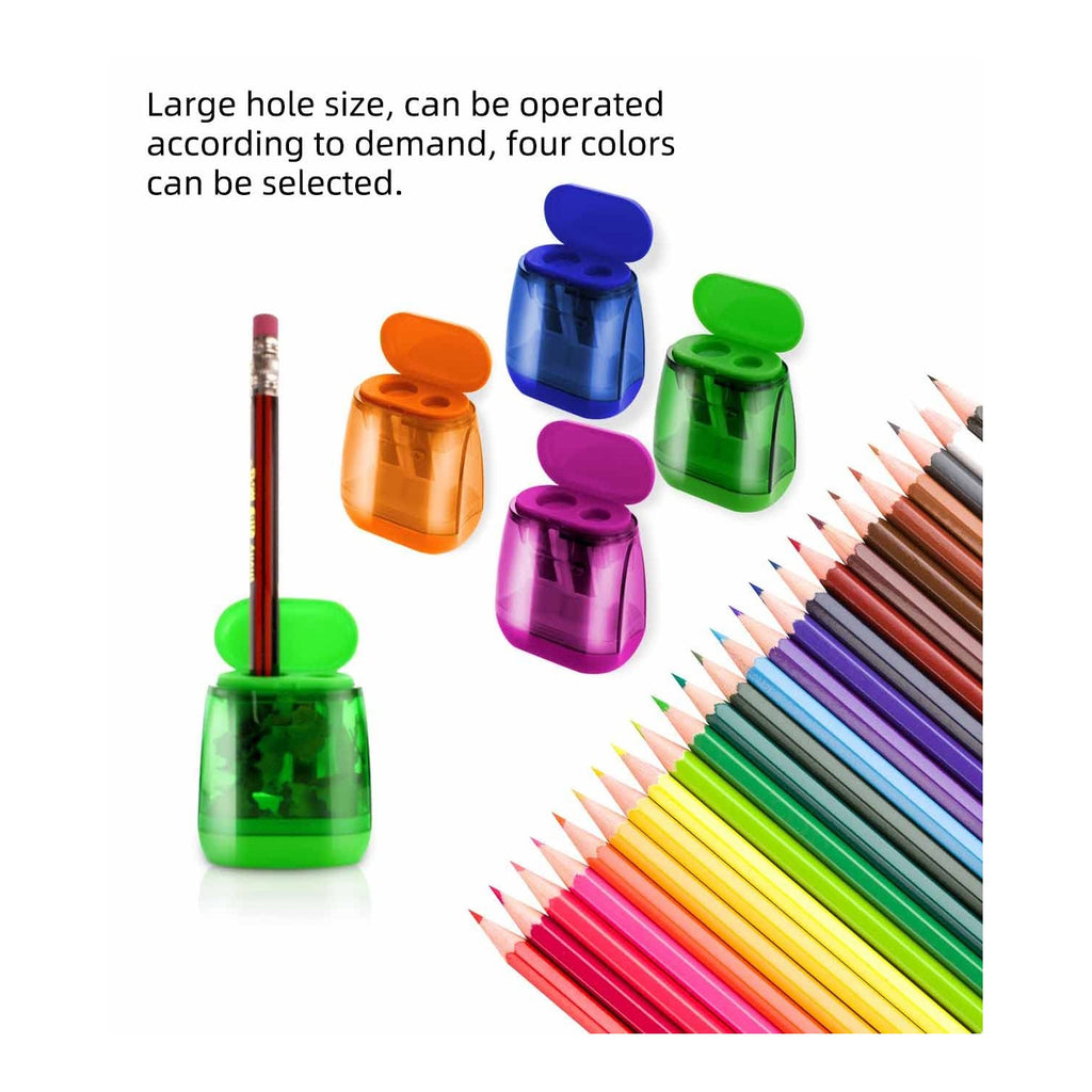 12 Pcs Manual Pencil Sharpener for School Office Home Pencil Sharpeners for Kids with Lid Colored Compact Dual Holes Portable Handheld Plastic Pencil Sharpener for Adults Students Class Home Office