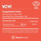 NovaFerrum Wow 125mg High Potency Liquid Iron Supplement for Adults | Vegan verified and gluten free certified, sugar-free formula for those managing low iron levels every single day | 6 Fl Oz