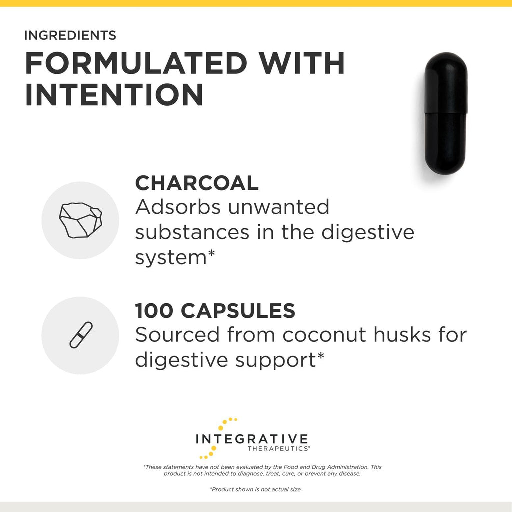 Integrative Therapeutics Activated Charcoal - Digestive & Gut Health Supplement* - Effective Gastrointestinal Support* - Gluten-Free & Dairy-Free - 100 Capsules (50 Servings)