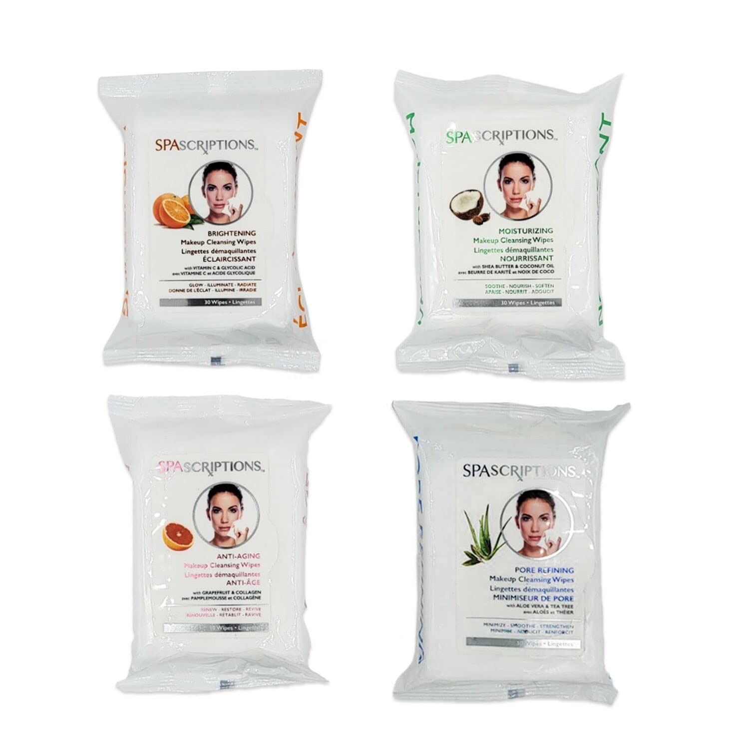 Buy now Spascriptions™ Anti-Aging, Brightening, Moisturizing & Pore Refining Towelettes Removes Waterproof Makeup, Revives with Collagen, Vitamin C, Coconut Oil, and Aloe Hypoallergenic, 120 Ct. 4 Pack at indiglob india