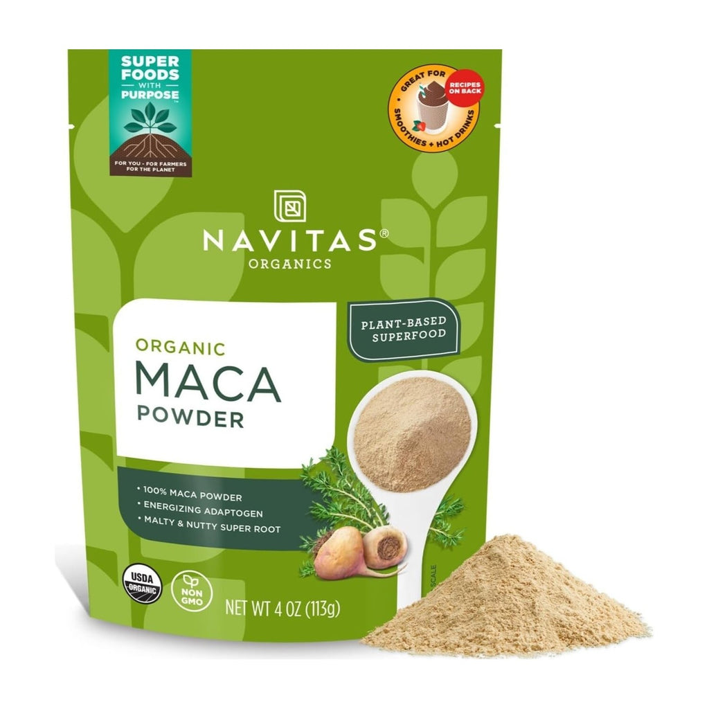 Navitas Organics Maca Powder – 100% Gelatinized Peruvian Maca for Adaptogen Smoothies, Lattes, Baking & More – Energize & Balance - USDA Organic, Non GMO, Vegan, Gluten Free (4oz. Bag, 23 Servings)