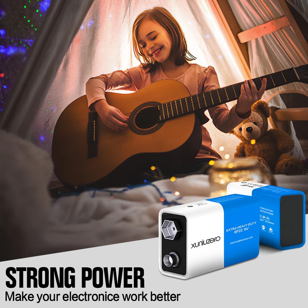9V Batteries 6F22 Square Battery (4 Pack) for Smoke Detector Alarm System, Wireless doorbell, Electronics Long-Lasting