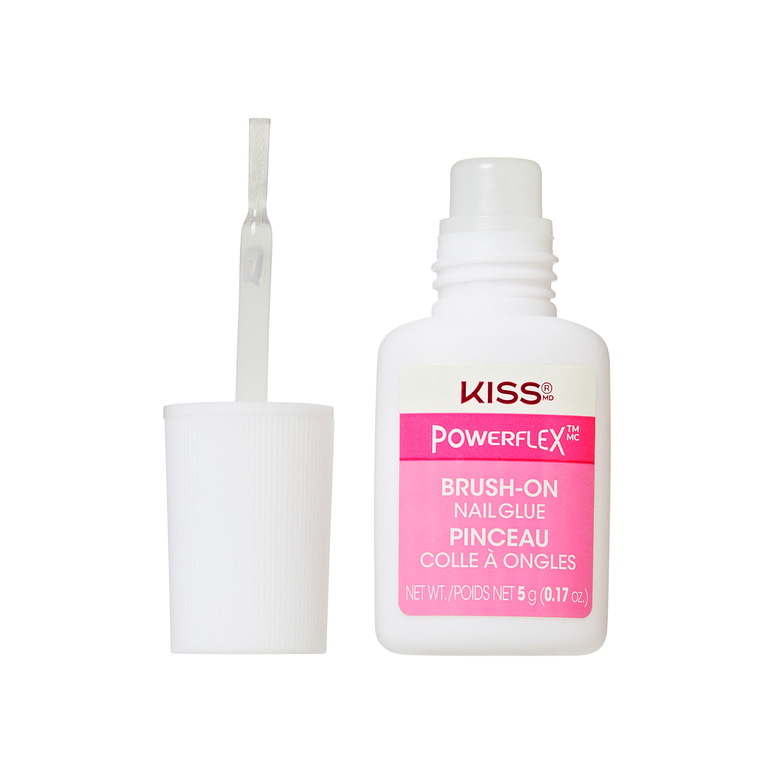 Kiss PowerFlex Nail Glue for Press Ons, Brush-On Applicator for Kits, Tips & Wraps, 0.17 oz, Ultra Hold, Fast Drying Adhesive, Instantly Repairs Cracks, Splits & Breaks, Seamless, Gap-Free Bond