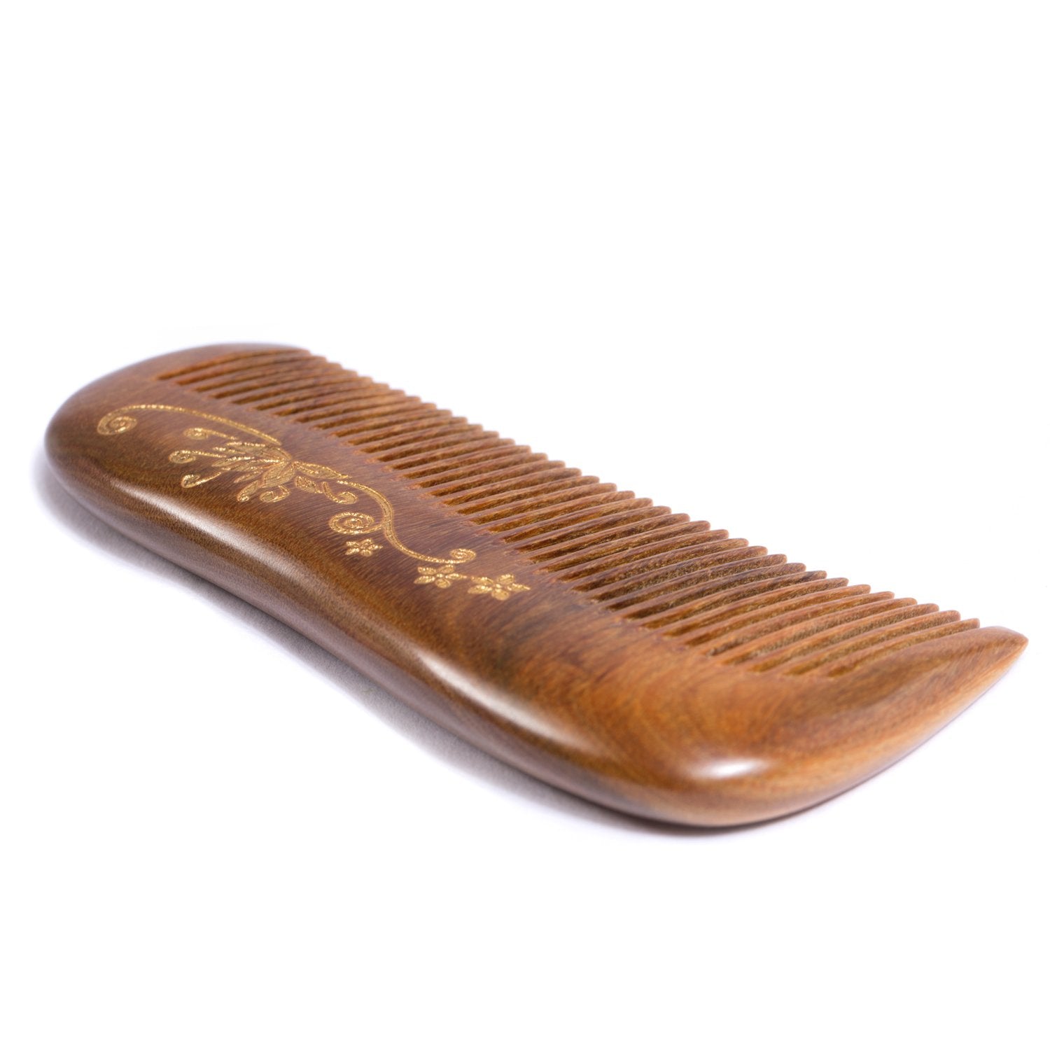 Buy now Breezelike Sandalwood Hair Comb - No Static Handmade Wooden Fine Tooth Detangling Comb with Golden Painted Flower at indiglob india