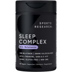 Sports Research® Sleep Complex (Melatonin-Free), 60 Veggie Capsules | Natural Sleep Aid with Valerian Root, GABA, L-Theanine, Magnesium & 5-HTP - Non-GMO Verified & Gluten Free