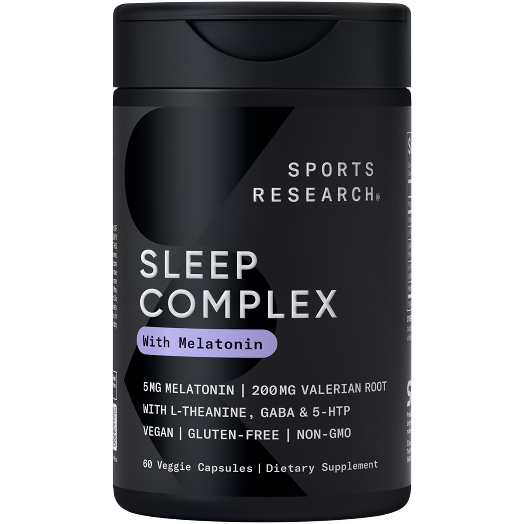 Sports Research® Sleep Complex (Melatonin-Free), 60 Veggie Capsules | Natural Sleep Aid with Valerian Root, GABA, L-Theanine, Magnesium & 5-HTP - Non-GMO Verified & Gluten Free
