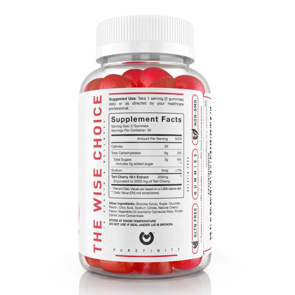 Tart Cherry Gummies, Uric Acid Flush Extract for Joints, 60ct | Uric Acid Crystal Flush for Joint Recovery Support, Chewable Tart Cherry Extract Antioxidant, Non-GMO, Gluten Free, Vegan