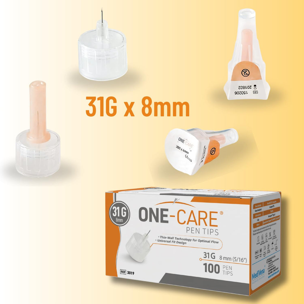 ONE-CARE Pen Tips, 31G x 8mm, Ultra-Fine, Twist-On Design, 100 Count