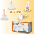 ONE-CARE Pen Tips, 31G x 8mm, Ultra-Fine, Twist-On Design, 100 Count