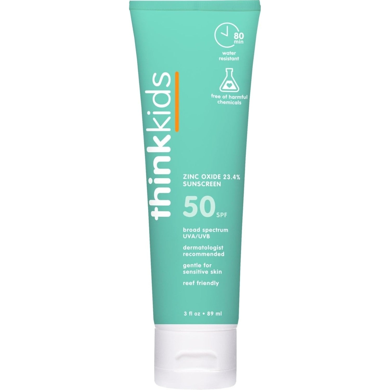 Thinkkids Kids Sunscreen SPF 50+, Mineral Formula, Water Resistant, 6 Fl Oz